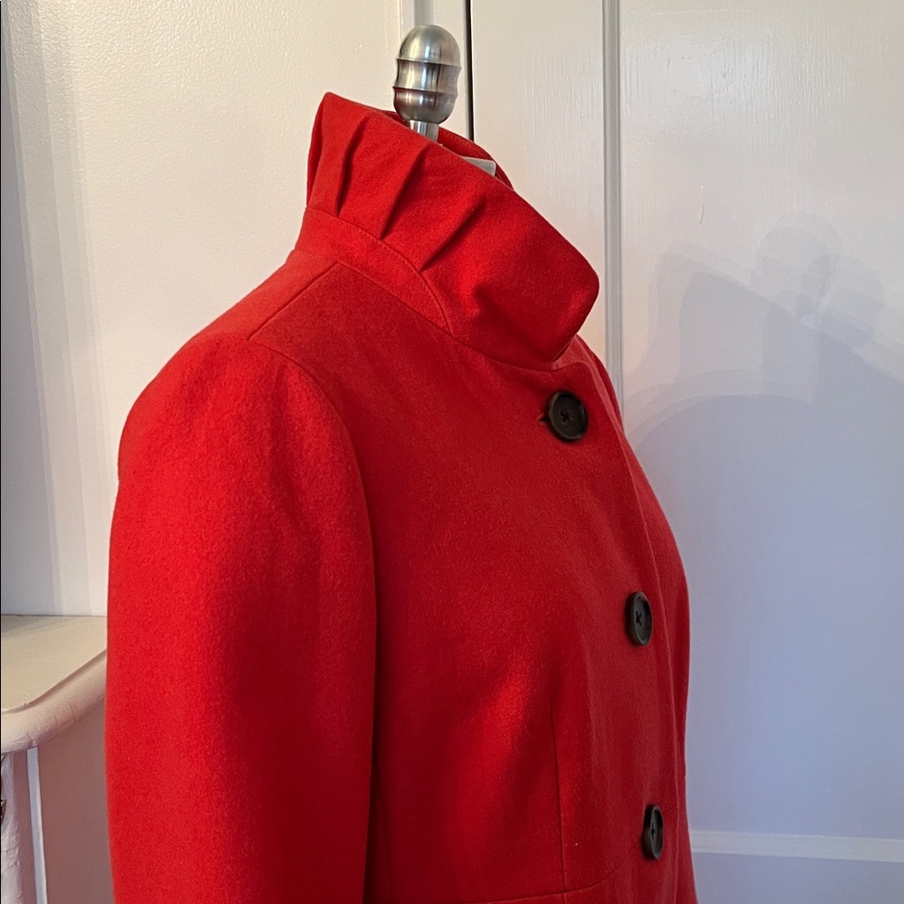 JCrew Coral Ruched Collar Wool Coat.  Size 10.  Great Used Condition. - Picture 3 of 15